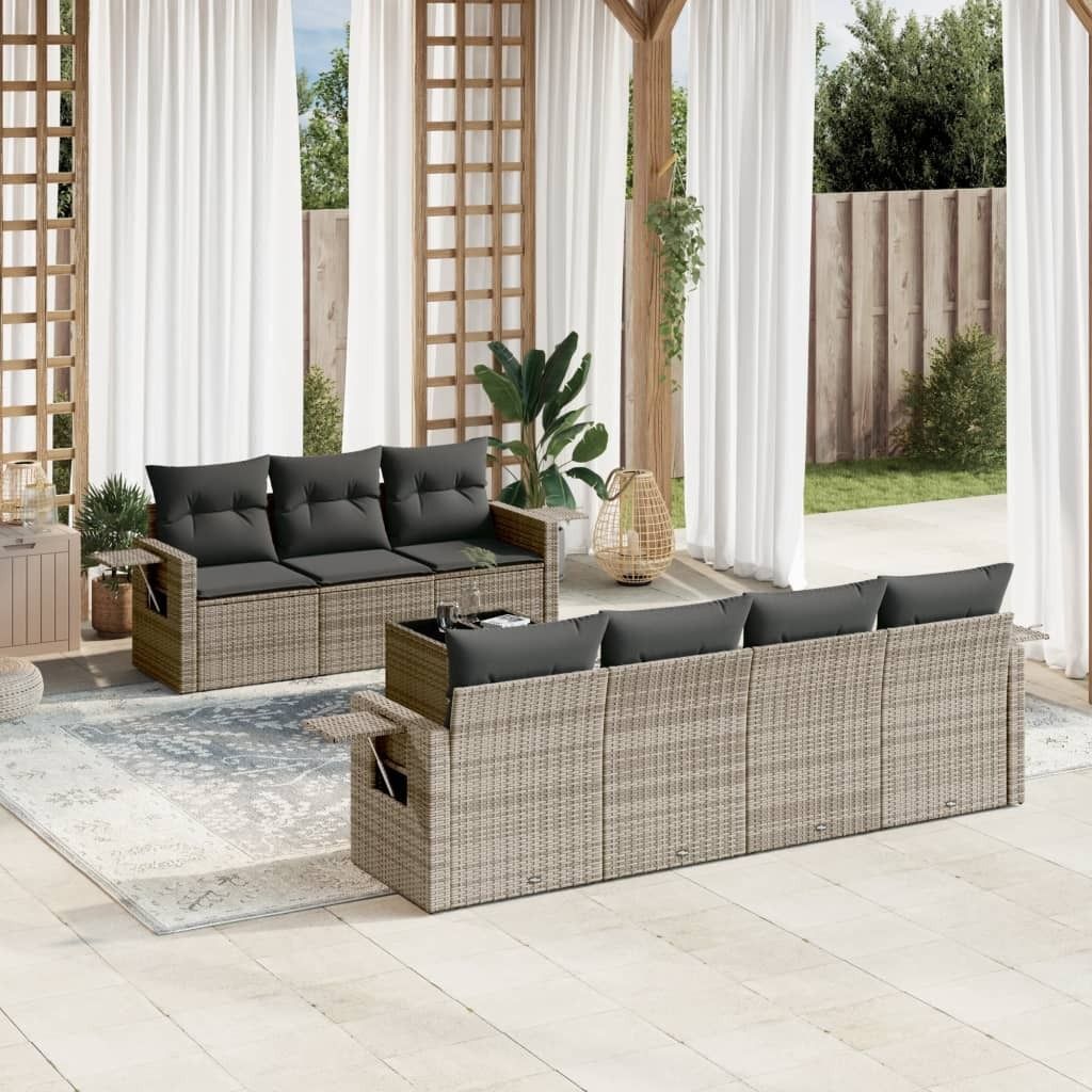 Maison Exclusive - 8-tlg. Garten-Sofagarnitur mit Kissen Grau Poly Rattan