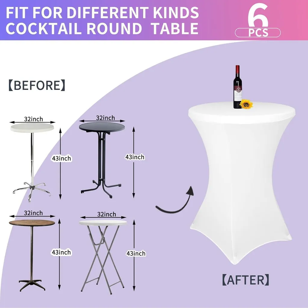 Housse de Table Blanche Infroissable en Élasthanne Ø80cm - 6 Unités