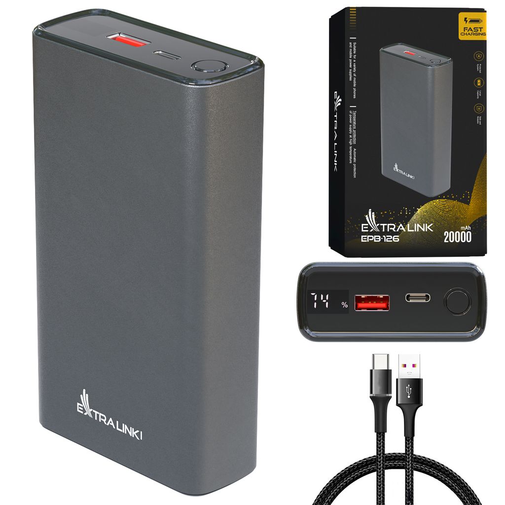 Extralink Powerbank 20000mAh Silver 45W USB-C Lithium Obrázek produktu 