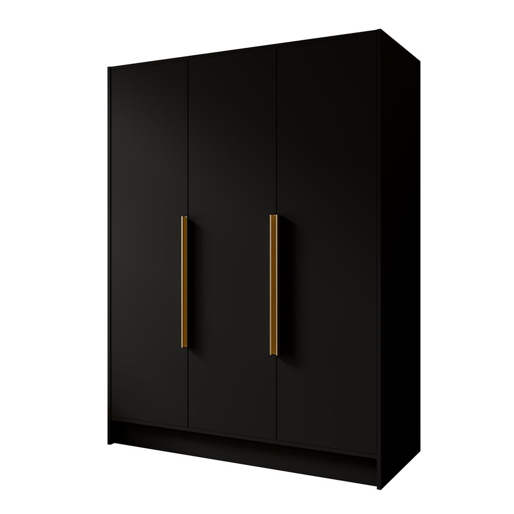 Kleiderschrank Goya I 150 cm (schwarz, goldene Griffe)