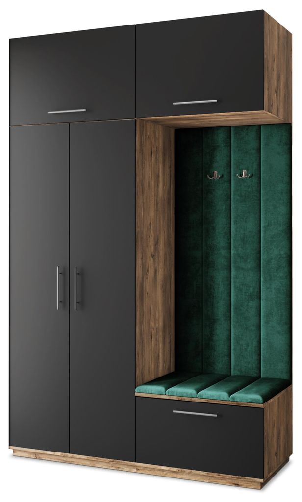 Masseno Garderobe-Set REMA 150/240/60 cm Modern Garderobenschrank Eiche Lefkas, Veloursstoff MONOLITH 37 (Grün)