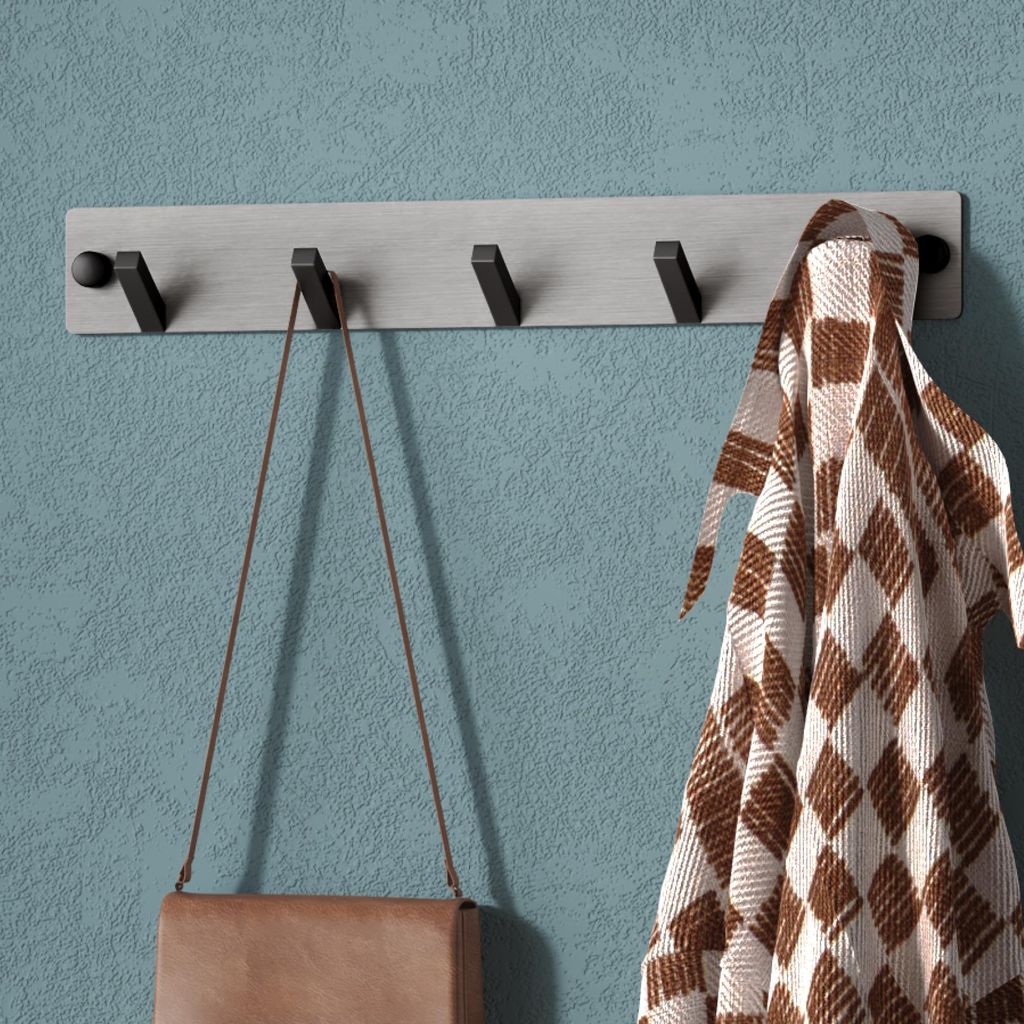 Mai & Mai Kleiderhaken Wandgarderobe Wandhaken aus Edelstahl mit 5 Haken Garderobenleiste Garderobenhaken 30cm Matt schwarz + Nickel gebürstet Sta...