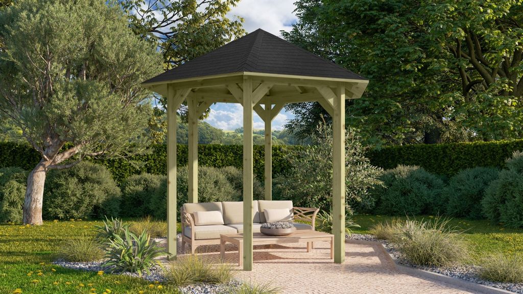 Pavillon Holz Gartenpavillon Gartenlaube Lissabon im Set mit Schindeln kesseldruckimprägniert 235x208x280 cm