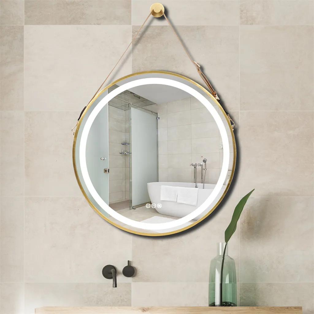Miroir lumineux rond 60cm avec éclairage LED réglable et cadre doré