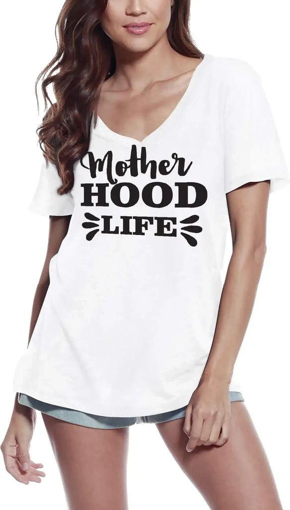 Damen Grafik T-Shirt V-Ausschnitt Leben als Mutter - Mutter – Mother Hood Life - Mom – Öko-Verantwortlich Vintage Jahrgang Kurzarm Lustige Druck