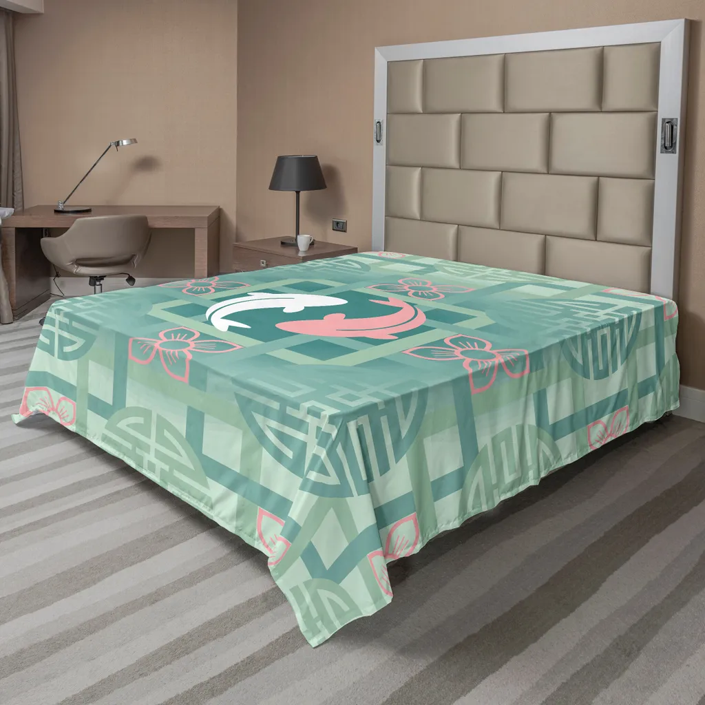 Lenzuolo Matrimoniale ABAKUHAUS Delfini Giapponesi 260x228 Verde