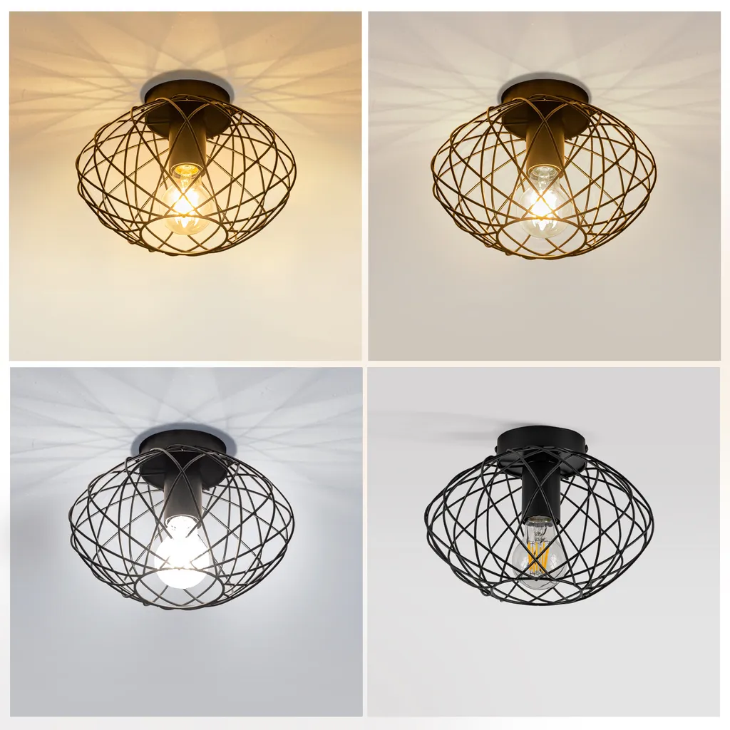 Plafonnier Retro Noir Ø 25cm E27 Éclairage Compact Petit Espace - 6