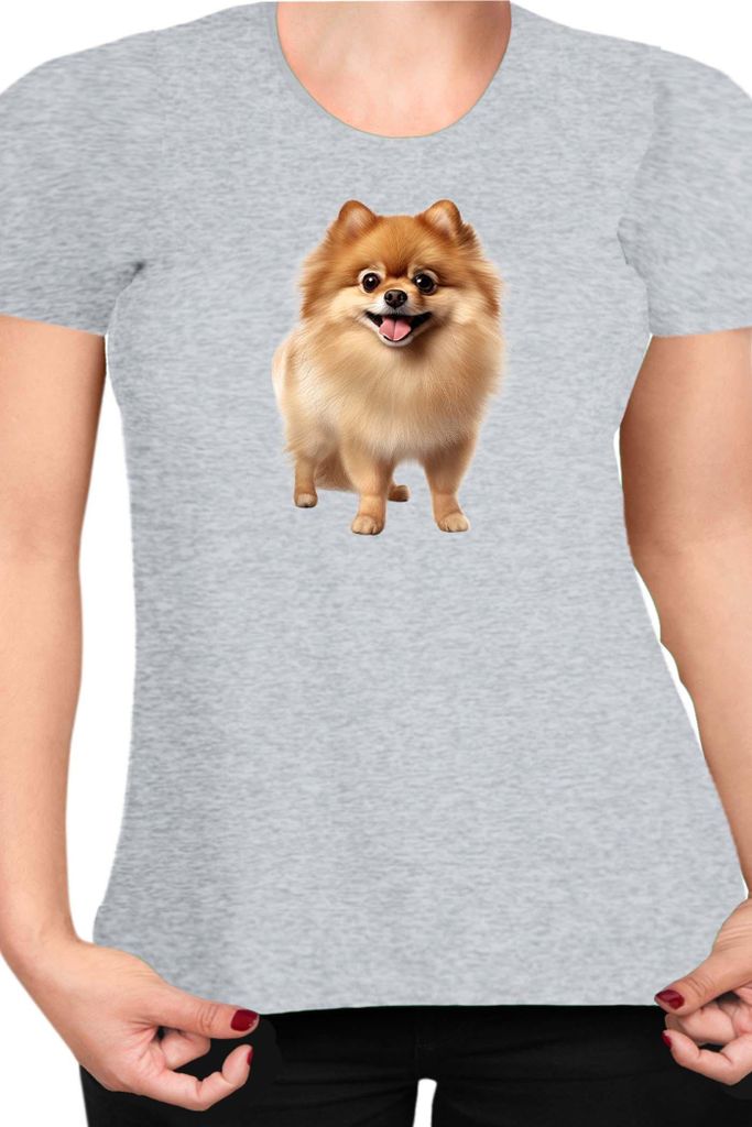 Damen T-Shirt Dogs Breeds Pomeranian Dog Breed 005, Lady S / Grau
