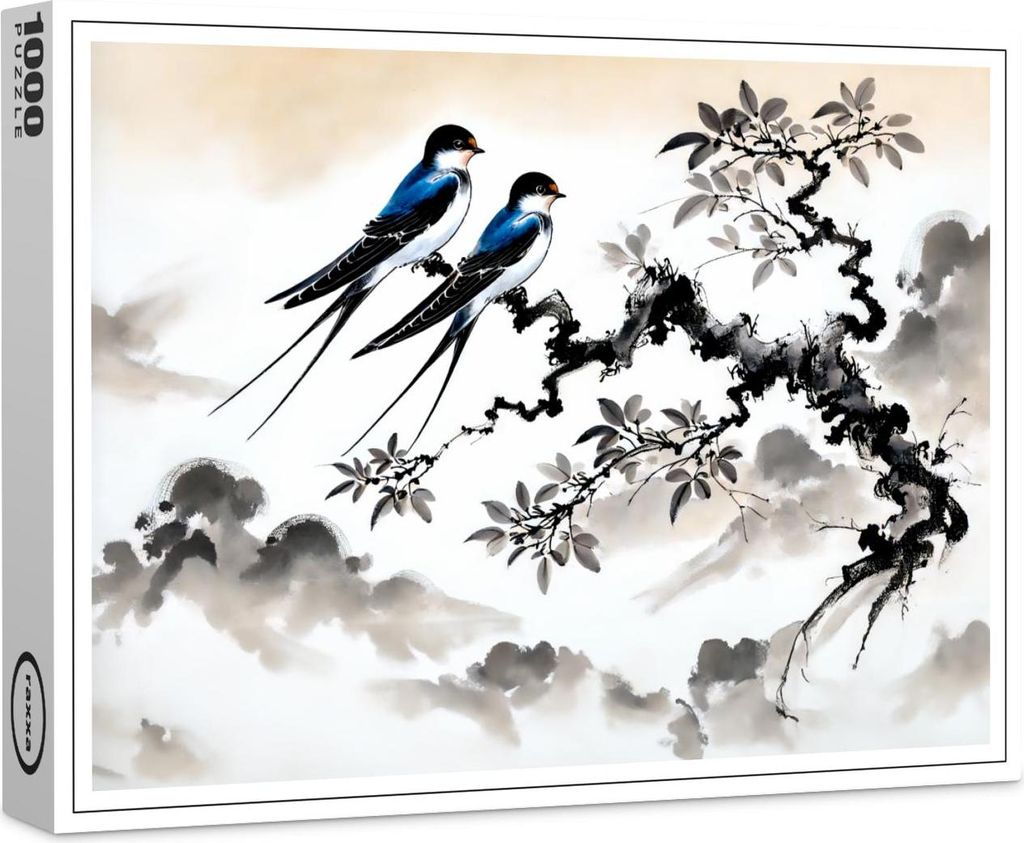 raxxa Premium-Puzzle "Swallows Perched on a Branch in Chinese Ink Painting", 1000 Teile