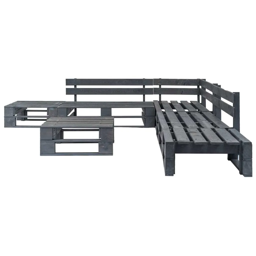 Salon de jardin 6 places en bois de palette gris pour terrasse moderne