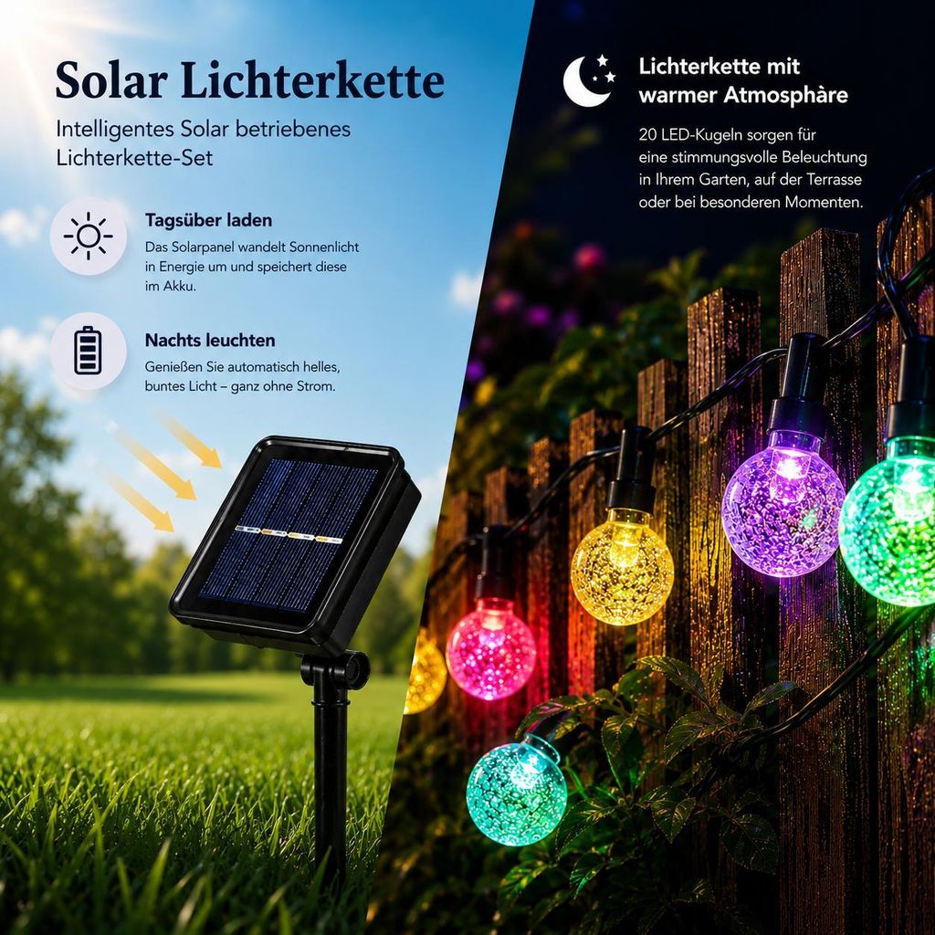 Solar Lichterketten Garten, 5m 20LED Kristallkugel, H094 Produktbild 