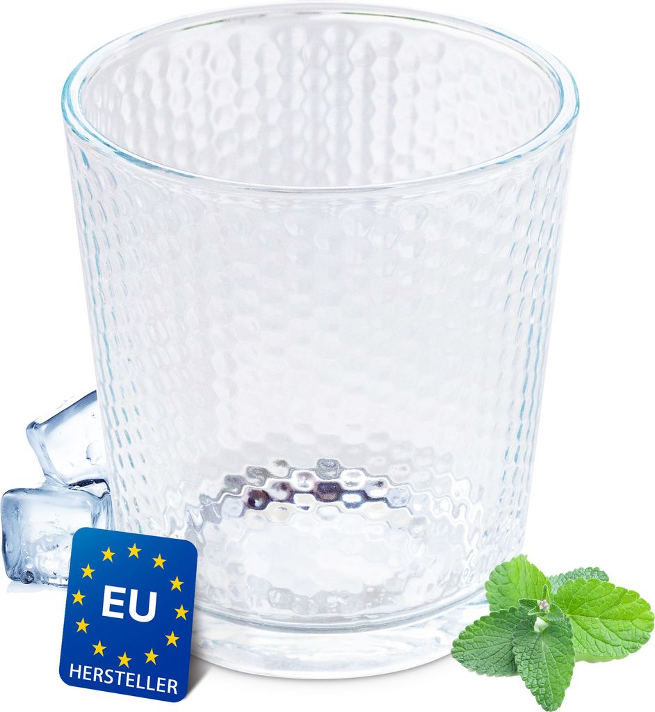 Transparente Trinkgläser Set 365ml, Wassergläser Set 6-teilig, Strukturierte Gläser, Ideal für Wasser, Saft, Milch, Dessertgläser, Dicke Wände