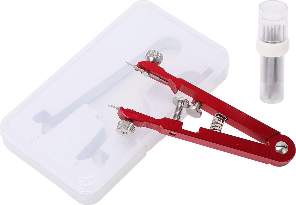 Uhren-Federstegzange mit Spitzenstiften, Aluminiumlegierung, V-förmig, Werkzeug zum Entfernen von Uhrenarmbändern, Rot