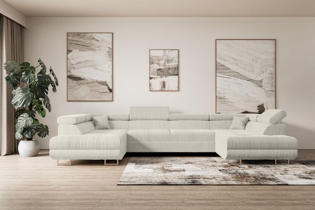 ALTDECOR Ecksofa in U-Form mit Schlaffunktion und Bettkasten GUSA-U - 342x202x107 cm Hellgrau - Corner Sofa Bett Eckcouch Couch L-Form Schlafcouch ...