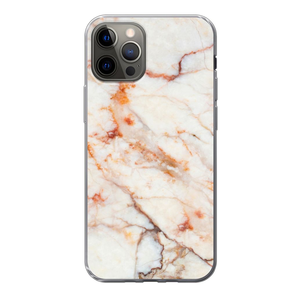 MuchoWow Handyhülle Schutzhülle Hülle für iPhone 12 Pro Marmor - Orange - Stein Silikon Softcase Handy Hülle - Abdeckung