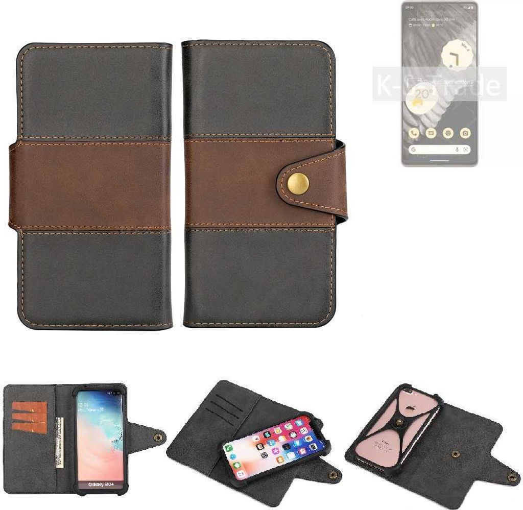 K-S-Trade Handyhülle Schutzhülle Hülle Bookstyle Wallet-Case kompatibel mit Google Pixel 7 Pro Bumper Rundumschutz schwarz-braun 1x