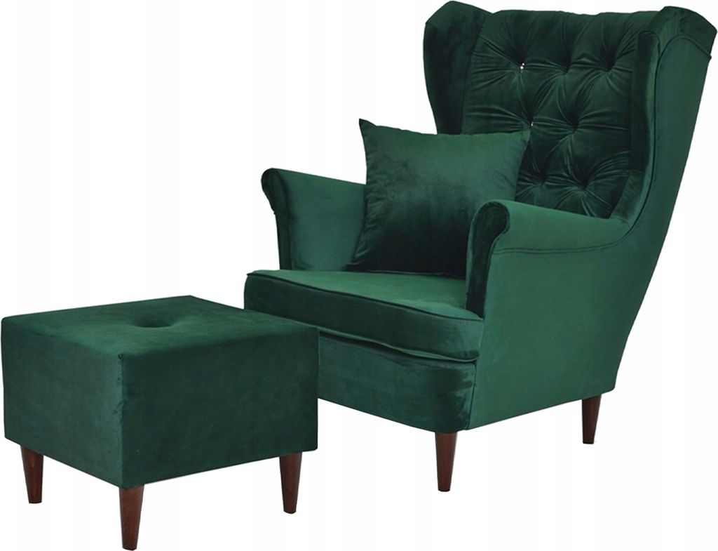 Family Meble Ohrensessel mit Hocker Gaja Relaxsessel Skandinavisch Bequemer Sessel Loungesessel Fernsehsessel Wohnzimmer Schlafzimmer Büro (ROYAL 25)
