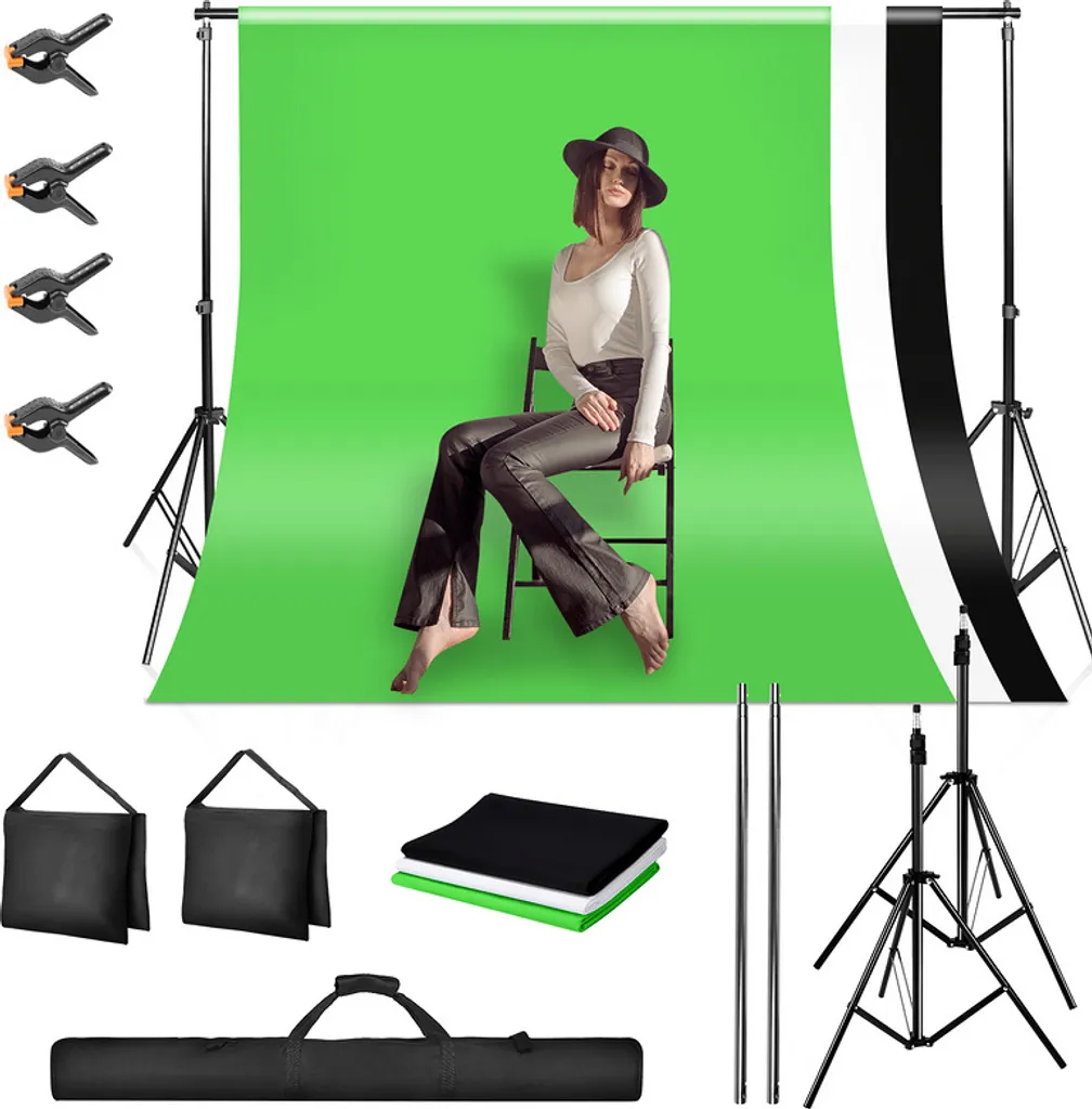 Jiubiaz Pro Photo Studio Set: Stativo Fondali Professionale + 3 Sfondi