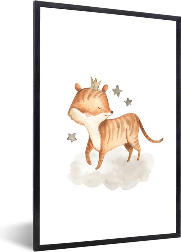 MuchoWow Gerahmtes Poster Fuchs - Tier - Sterne 40x60 cm - Poster mit Schwarzem Bilderrahmen Wandposter Rahmen Foto Bilder - Papierdruck - Wandbi...
