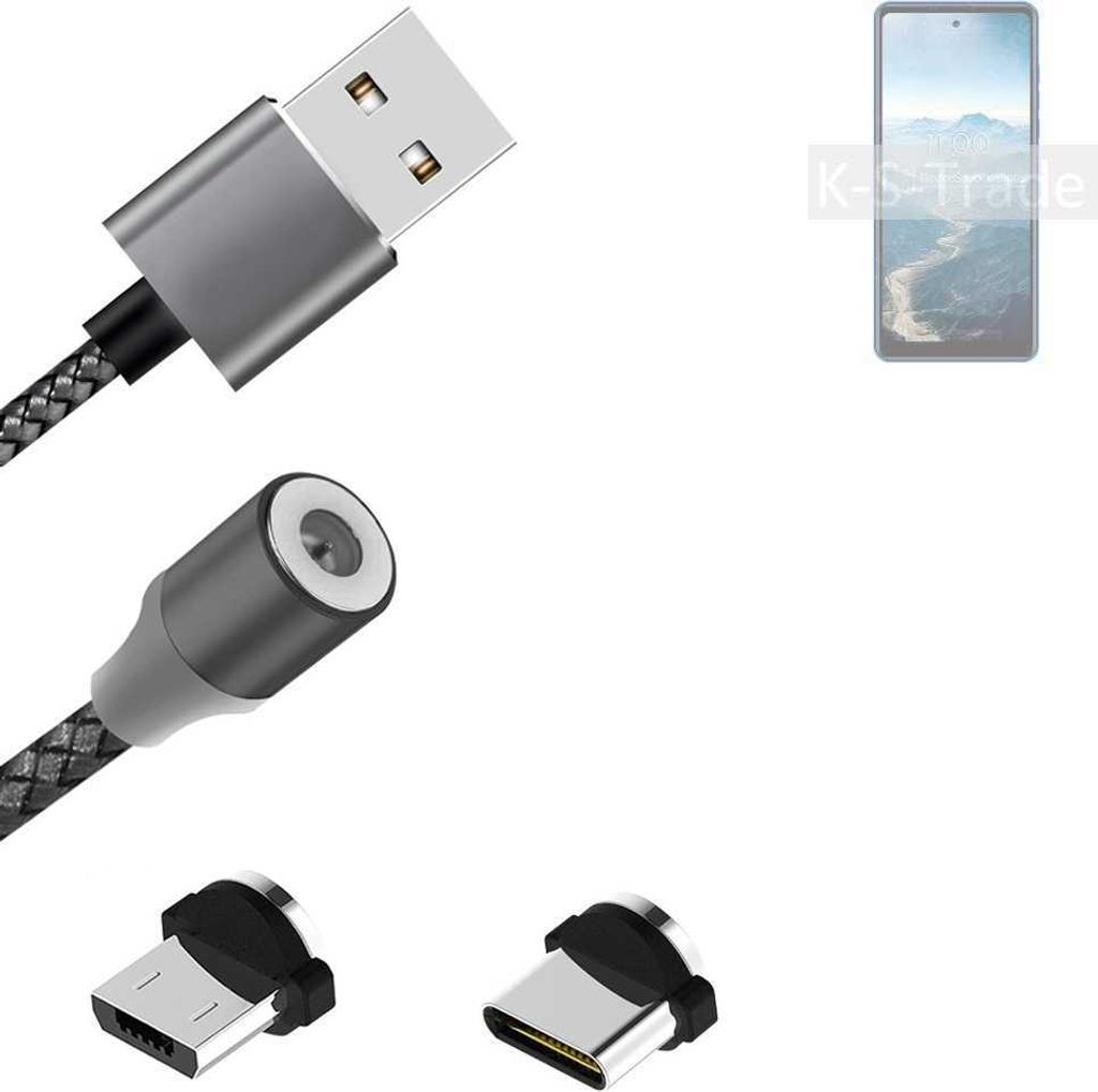 K-S-Trade Hochwertiges Magnet-Lade-kabel Sync-Kabel Daten-Kabel für BQ Mobile BQ-6868L Wide mit USB-Typ-C-Anschluss und Micro-USB-Anschluss 2A bis zu