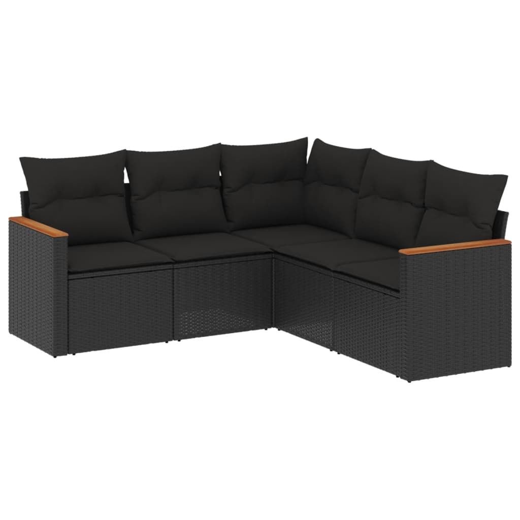 vidaXL 5-tlg. Garten-Sofagarnitur mit Kissen Schwarz Poly Rattan