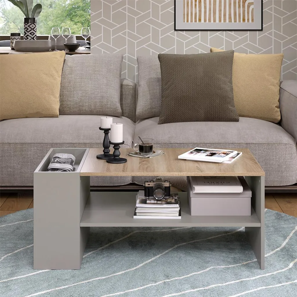 Table basse de salon grège Vicco meuble de rangement 100x55 cm