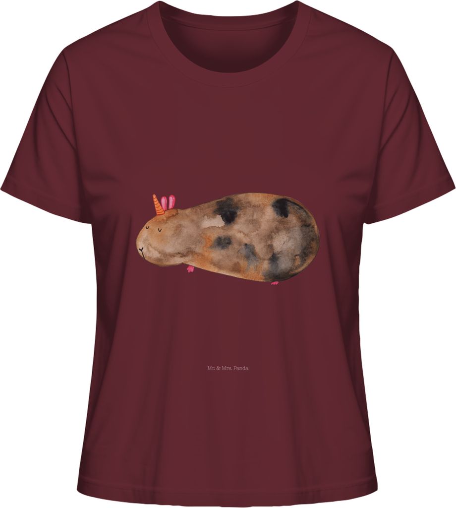 Mr. & Mrs. Panda Damen T-Shirt Einhorn Meerschweinchen Größe M - Burgundy - Geschenk, Kurzarm, Baumwoll, Meericorn, Einhörner, Kurzarmshirt, Mee...
