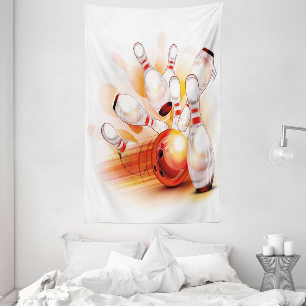 ABAKUHAUS Bowling Wandteppich und Tagesdecke, Ball Crashing aus Weiches Mikrofaser Stoff Waschbar ohne Verblassen Digitaldruck, 140 x 230 cm, Rot O...