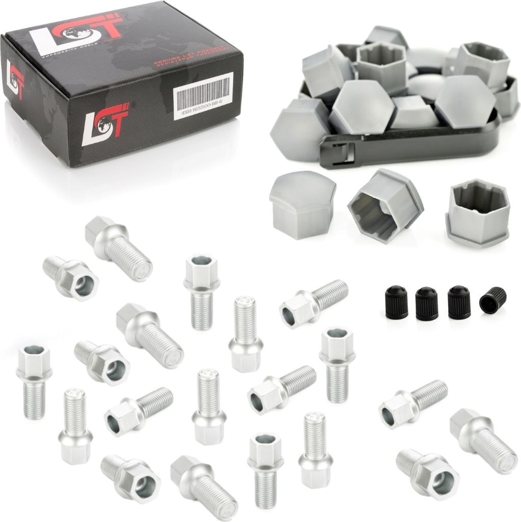 20x Radschrauben Kugelbund M14x1,5x27 Kappen für VW CADDY TIGUAN TOURAN PASSAT