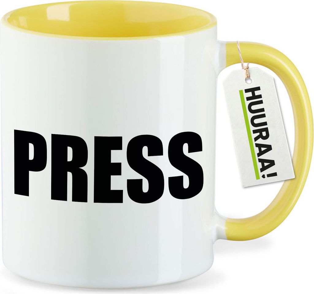 Huuraa Kaffeetasse Press Schriftzug 330ml Gelb Keramik Kaffeebecher Geschenkidee