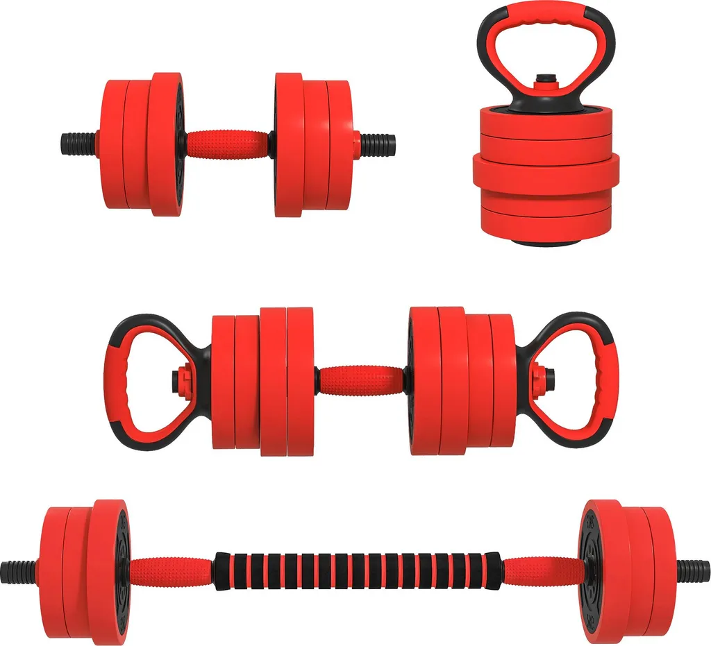 SPORTNOW Kit Haltères 20 kg Réglables 4 en 1 avec Disques et Barres Rouge