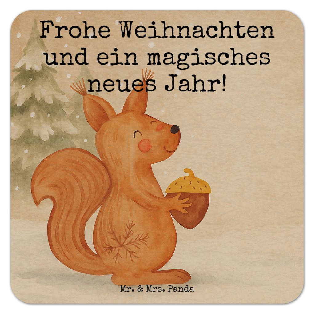 Mr. & Mrs. Panda Getränkeuntersetzer Eichhörnchen Weihnachten Design 50er Set - Weiß - Geschenk, Tischuntersetzer, Neujahr, gläseruntersetzer, ...