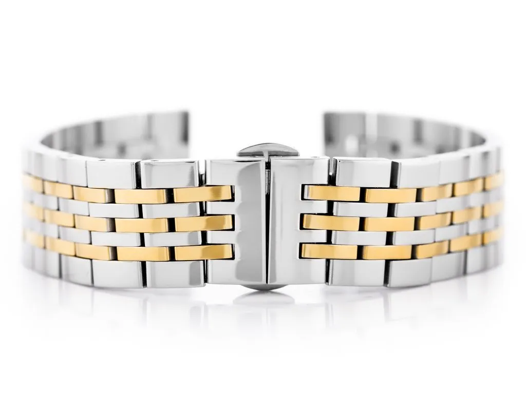 Bracelet Pacific Modèle 4 bicolore argent et or 22mm pour montre homme