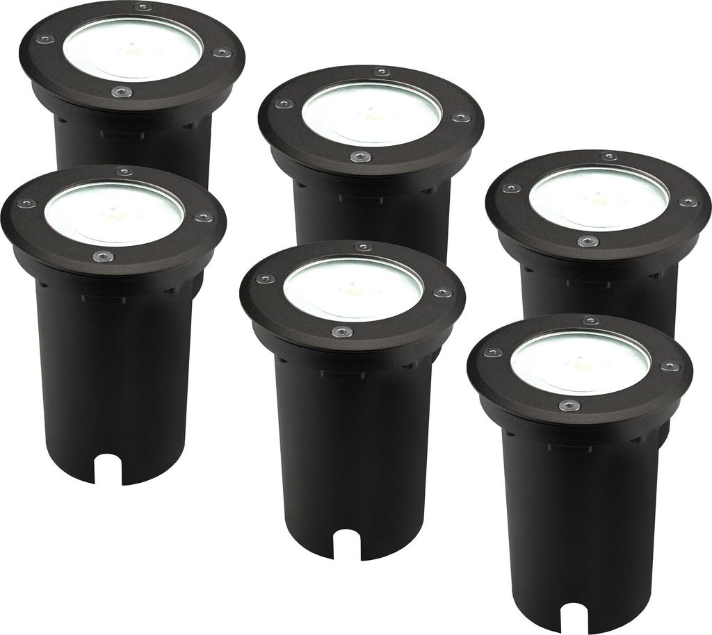 Ledvion 6er Pack Bodeneinbauleuchte, Runde LED Einbaustrahler, Schwarz, IP67, 5 Watt, 6500 Kelvin, 1m Kabel, GU10, LED Einbaustrahler Aussen, Teras...