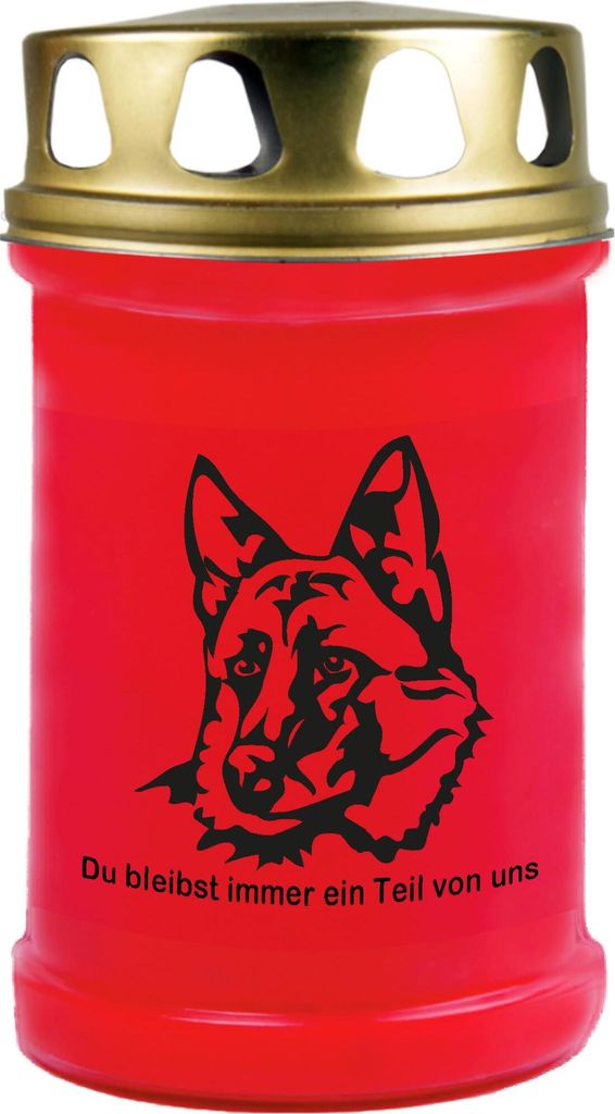 Grabkerze Rot, Brenndauer: 48 Stunden, Motiv: Schäferhund