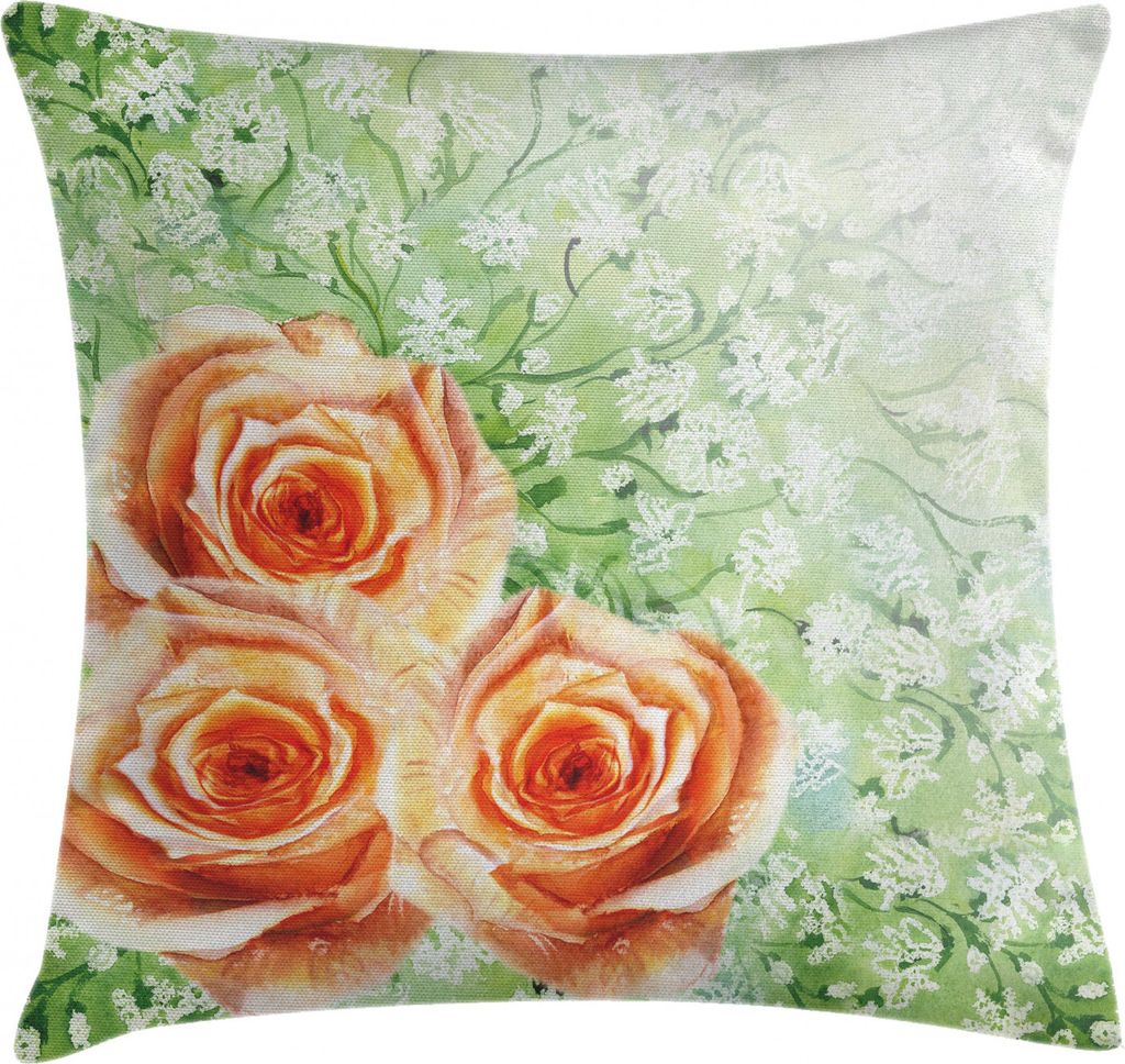 ABAKUHAUS Grün Kissenbezug, Aquarell Rosen, Waschbar mit Reißverschluss Kissenhülle mit Farbfesten Klaren Farben Beidseitiger Druck, 40 x 40 cm,...