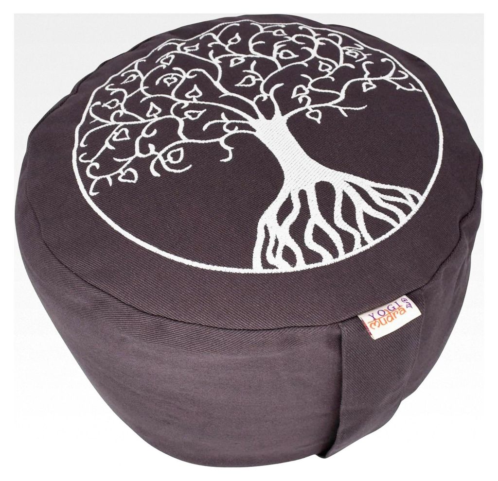 Ersatzbezug für Meditationskissen Baum des Lebens Ø30 cm x 10 cm – Rundkissen mit Reißverschluss – Geeignet für Meditation und Yoga (Grau)