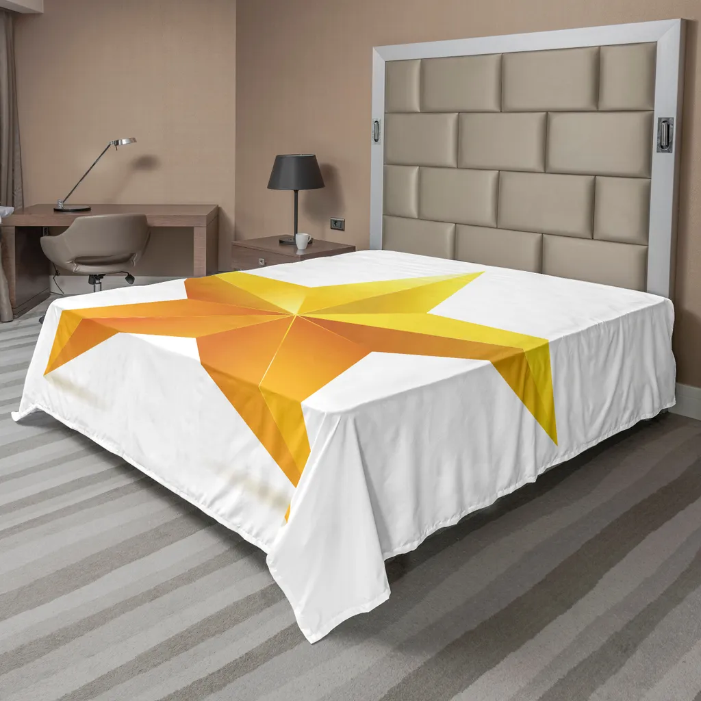 Drap Plat ABAKUHAUS Étoile Jaune et Blanc 260x228 cm en Tissu Doux