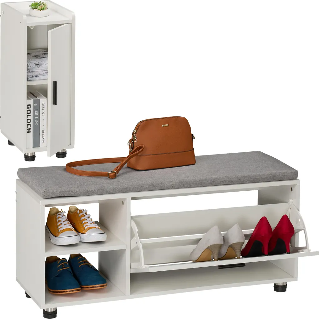 Relaxdays Banc de chaussures avec assise confortable et armoire Set