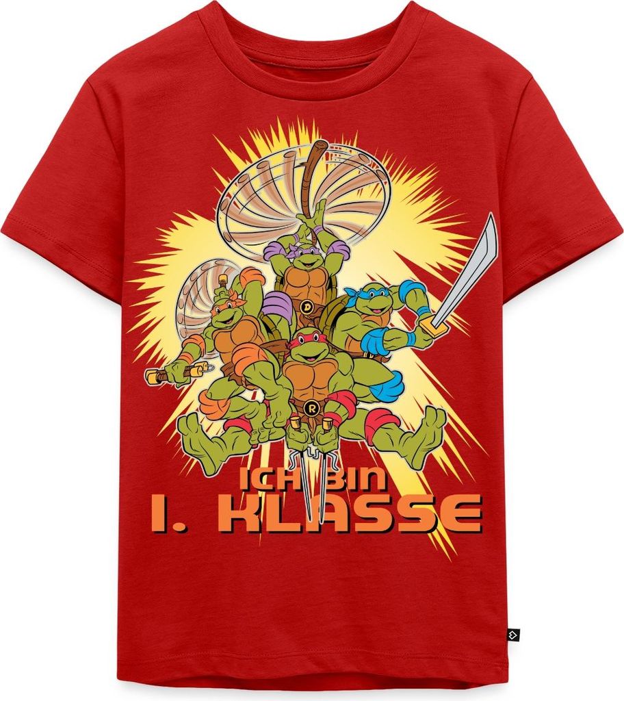 Spreadshirt Teenage Mutant Ninja Turtles Einschulung Kinder Premium T-Shirt, 98/104 (2 Jahre), Rot