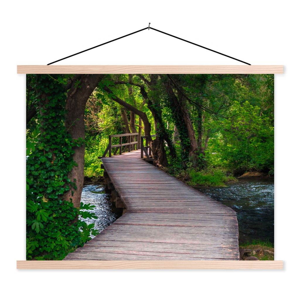 MuchoWow Textilposter Wald - Natur - Brücke 40x30 cm mit holzfarbenen Rahmen - Bilder