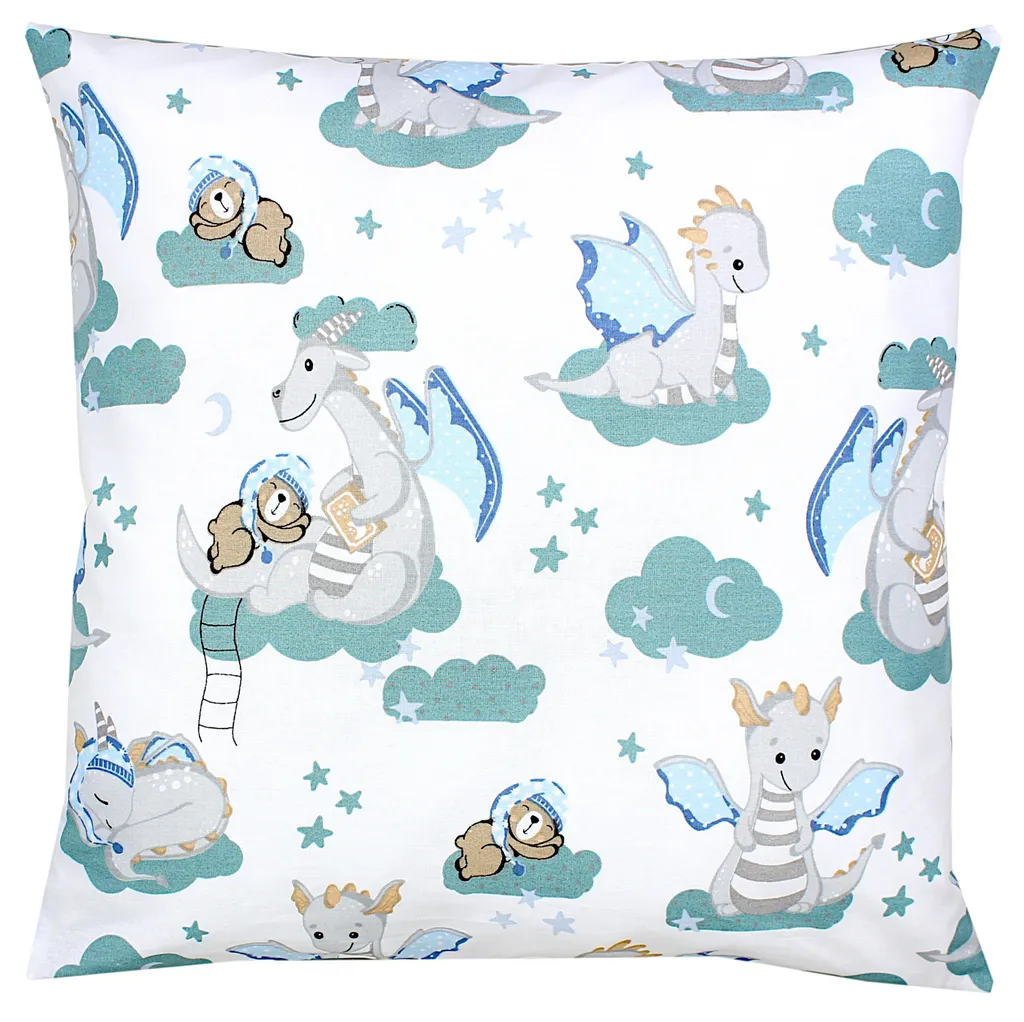 Housse de coussin 80x80 cm lavable pour enfant motif dino vert et gris