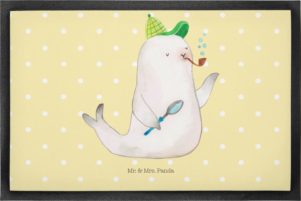 Mr. & Mrs. Panda Schmutzfangmatte Robbe Sherlock 50 x 75 cm - Gelb Pastell - Geschenk, Schmutzmatte, Fussmatte, Gummimatte, Schuhabstreifer, fußma...