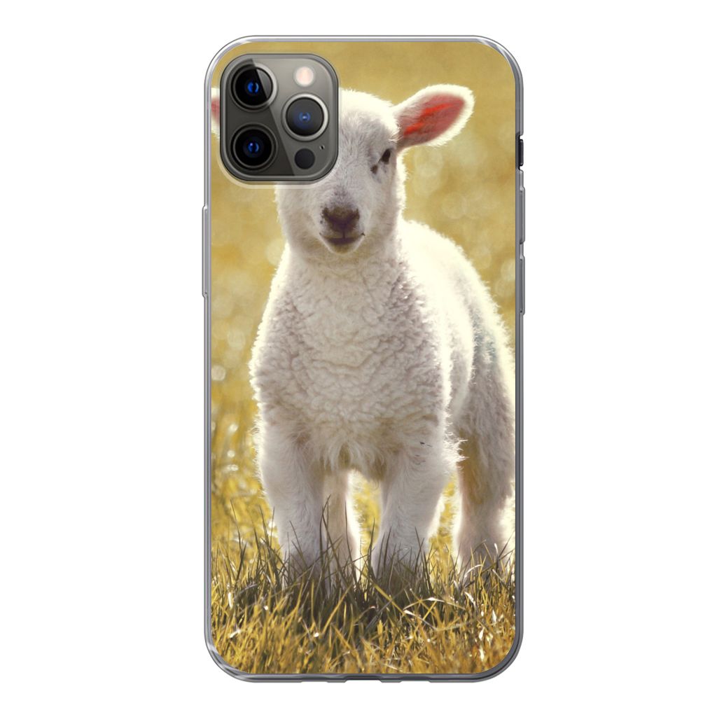 MuchoWow Handyhülle Schutzhülle Hülle für iPhone 13 Pro Max Schafe - Gras - Sonne Silikon Softcase Handy Hülle - Mobiltelefon