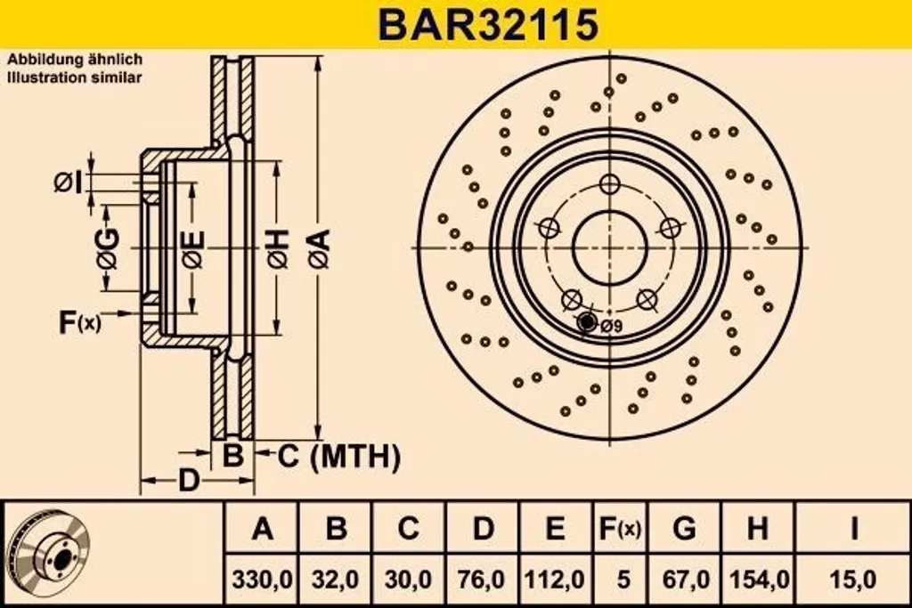 Lot de 2 Disques de Frein Avant Barum BAR32115 - Mercedes Classe S C215