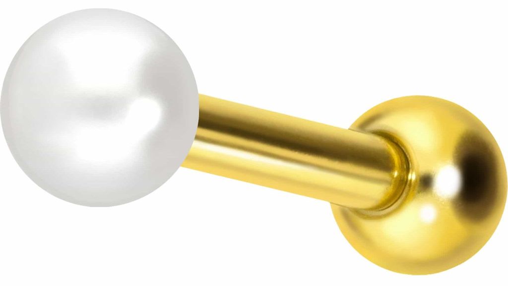 Ohrpiercing Titan Ohrpiercing mit Innengewinde SYNTHETISCHE PERLE Gold Stablänge: 8mm | Perlengröße: 3mm