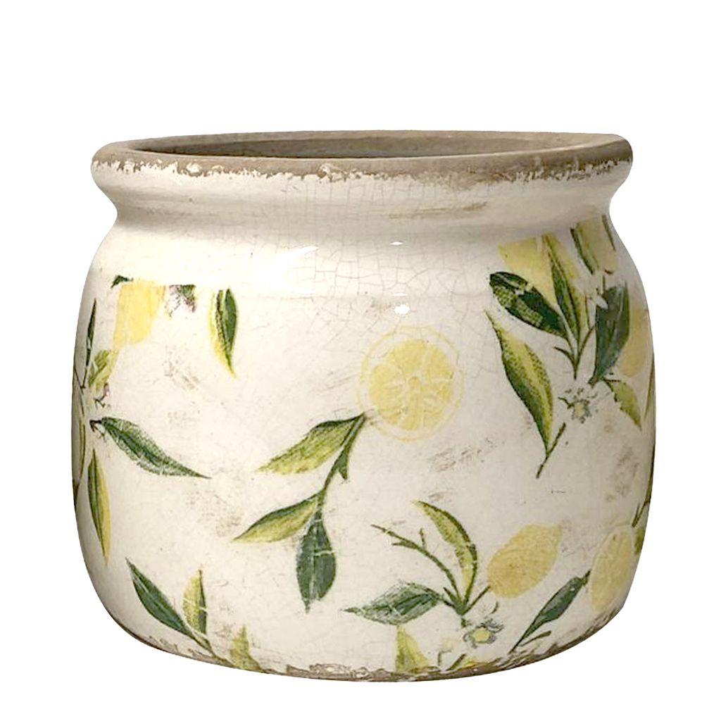 Clayre & Eef Blumentopf Ø 15x13 cm Gelb Grün Keramik Produktbild 