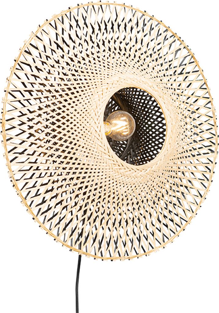 QAZQA - Orientalisch Orientalische Wandleuchte Rattan 50 cm mit Stecker - Rina I Wohnzimmer I Schlafzimmer - Bamboo Rund - LED geeignet E27