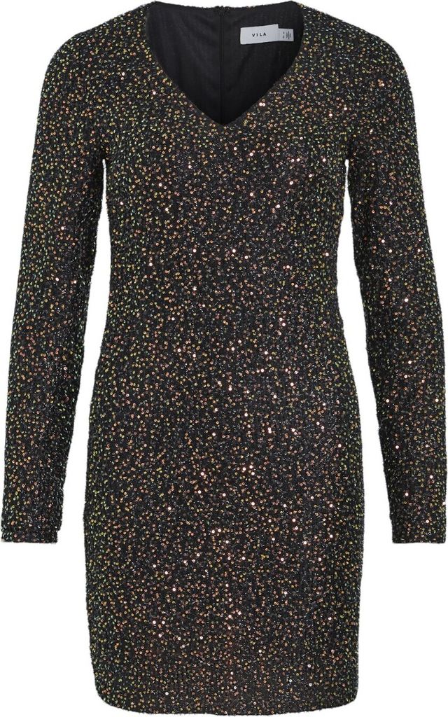 VILA Pailletten Kleid Eleganter Langarm Midi Long Dress VISCARA Größe: 36