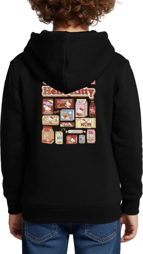 Spreadshirt Hello Kitty Snack Collage Kinder Premium Hoodie, 134/140 (8 Jahre), Schwarz